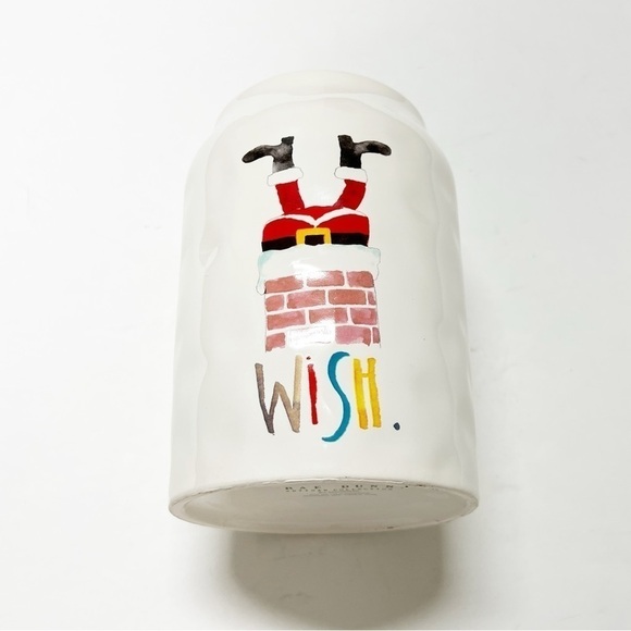 Rae Dunn RARE Cream Dimpled Santa Down Chimney WISH Christmas Canister No Lid - Picture 1 of 6